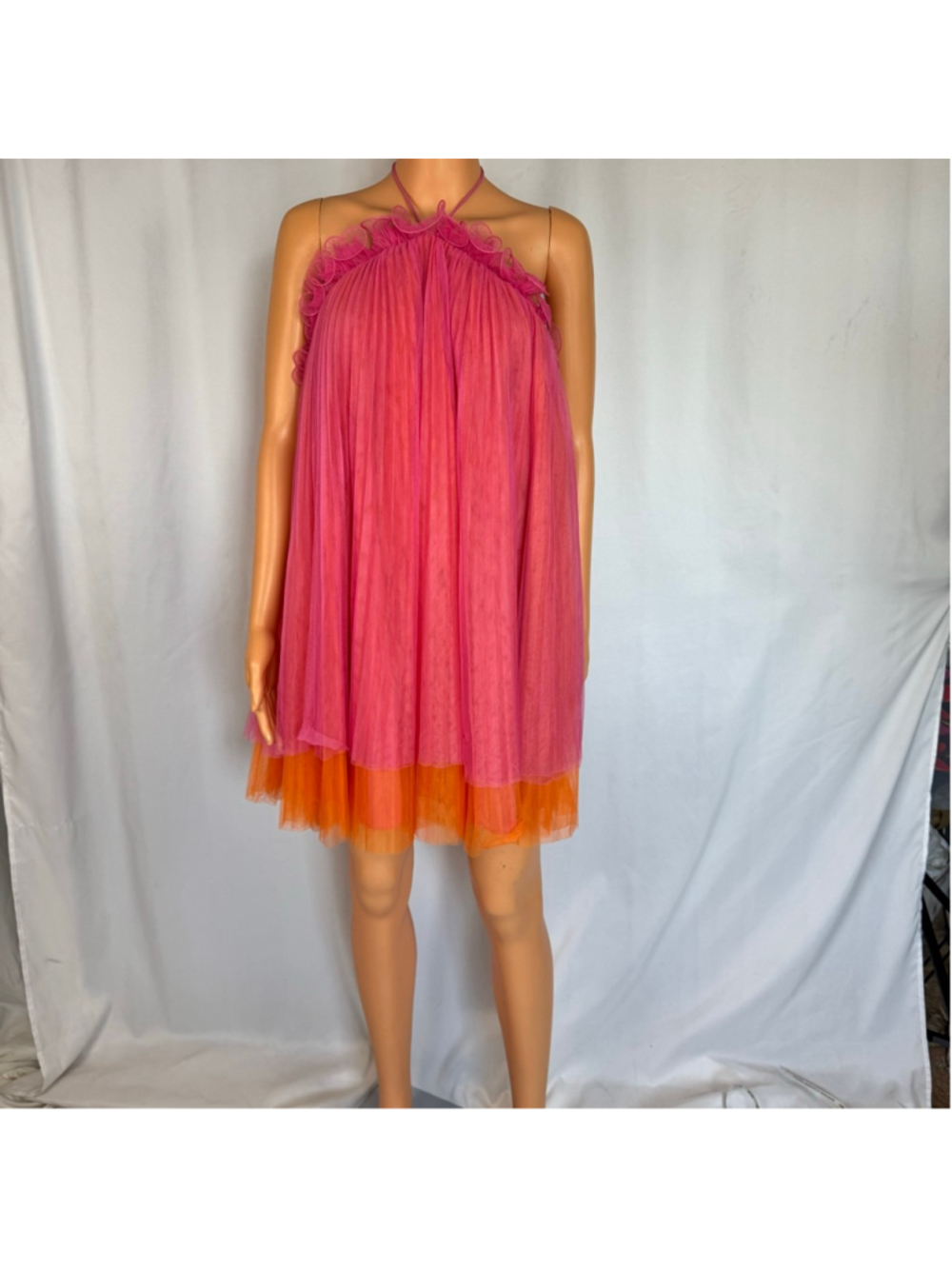 Amur Tate Halter Mini Tulle Dress Women’s 4 Fairycore Pink Orange